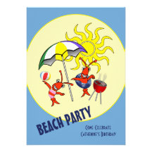 Cute Crawfish Lobster Beach Party Invitation