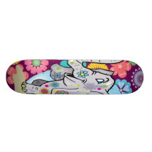 Cute Hippie Elephant with Colorful Flowers Skate Deck