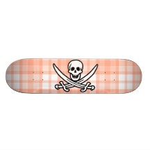 Cute Orange Plaid Jolly Roger Custom Skate Board