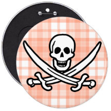 Cute Orange Plaid Jolly Roger Pinback Buttons