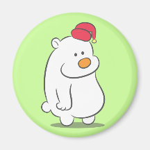 Cute Polar Bear with Red Christmas Cap Refrigerator Magnet