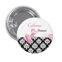 Damask black white, pink bow Wedding Bridesmaid