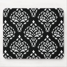 Damask Leafy Baroque Repeat Pattern B&W I Mouse Mat