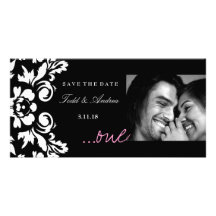 Damast 311-White "EIN" Rosa Save the Date Individuelle Foto Karte