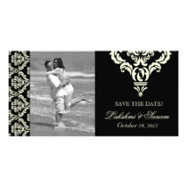 Damast-Foto-Karten-Save the Date Creme-Schwarzes fotokarten
