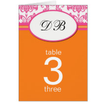 Damast-rosa und orange Wedding Tischnummer Karte