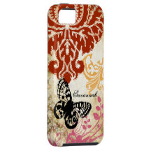 Damast Vintager Schmetterlings-Burgunders rosa iPh Etui Fürs iPhone 5