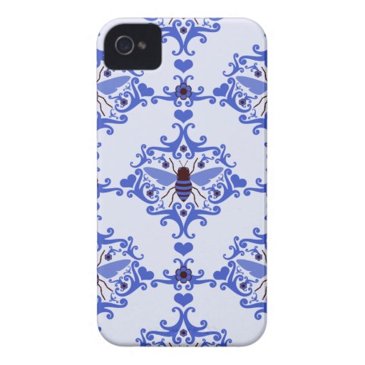 Damasttapeten-Musterkasten der Bienenhummel blauer iPhone 4 Cover