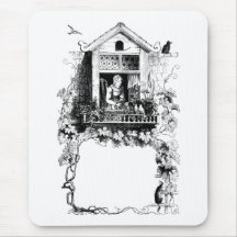 Dame im Fenster, in den Vögeln und im Weinstock Mousepads