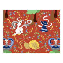 Dame Sunbonnet Sue und die Einhorn-Tapisserie Postkarte