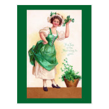 Dame und eingemachte Kleeblätter Vintages St Patri Postkarte