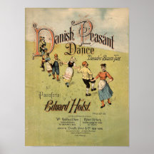 Dänischer ländlicher Tanz-Vintage Blatt-Musik Plakatdrucke