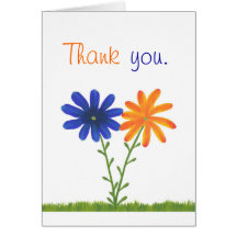 Danke die, blauen und orange Blumen, Hochzeitskart