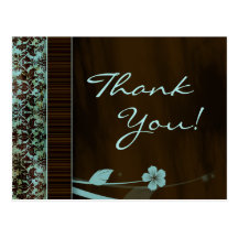 Danke Postkarten-blauer Blumen-Damast Brown