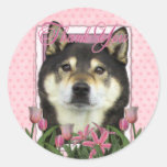 Danke - rosa Tulpen - Shiba Inus - Yasha Runder Aufkleber