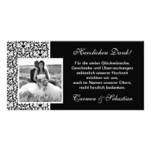 Danksagungskarte zur Hochzeit mit Damastmuster Photokarte