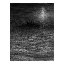 Das ausgesetzte Schiff in einem moonlit Meer Postkarte