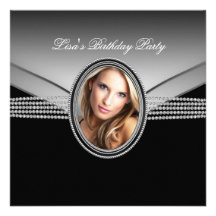 Das Foto-Geburtstags-Party der schwarzer Diamant-F Personalisierte Ankündigungskarte