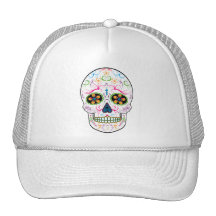 Day of the Dead Sugar Skull - Bright Multi Color Mesh Hats