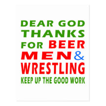 Dear God Thanks For Beer Men And Wrestling Postcard