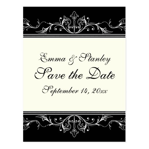 Dekorative Grenze Schwarz-weiß Save the Date Postkarten
