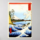 Der Fujisan, brechende Wellen in dem Meer, japanis Posterdrucke