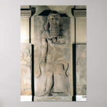 Der Held Gilgamesh, der einen Löwe hält Plakate