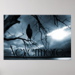 Der Rabe - nie wieder Sunbeams u. Baum-Blau Poster