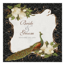 Der Vintage Wedding Pfau-u. Magnolien-Wirbel lädt  Personalisierte Einladungen