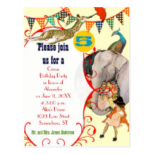 Der Zirkus-Elefant-Pfau-Giraffen-Party des Kindes Postkarte