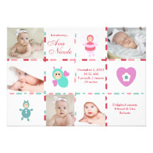Diagramm-Geburts-Mitteilung des Baby-9-Foto Personalisierte Ankündigung