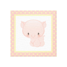 Diddles Farm Pig-Pink-Yellow  Canvas Print
