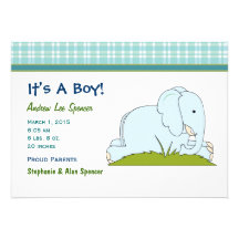 Die Geburts-Mitteilung des blauen Elefant-Jungen Personalisierte Einladungskarten