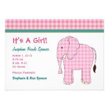 Die Geburts-Mitteilung des rosa Elefant-Mädchens Personalisierte Ankündigungen