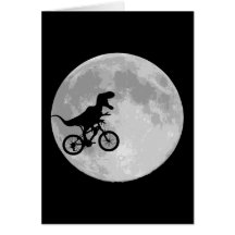 Dinosaurier auf einem Fahrrad im Himmel mit Mond Karte