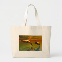 Dolphins in sunset einkaufstasche