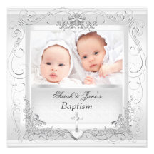 DoppelBaby-Jungen-Tauftaufe-Weiß Individuelle Einladungskarten