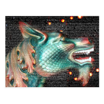 dragon statue with text overlay pic post card