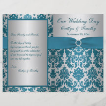 DRUCKband Silber, aquamarines Damast-Hochzeits-Pro Custom Flyer