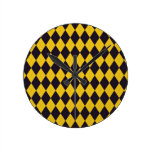 Dunkle lila und gelbe Rauten-Wand-Uhr