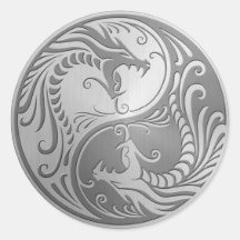 Edelstahl Yin Yang Drachen Runder Sticker