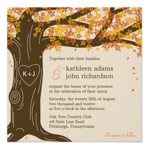 Eichen-Baum-Hochzeit im Herbsts-Einladung