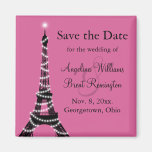 Eiffel-Turm-Glitzern Save the Date (Fuchsie) Kühlschrankmagnet