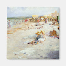 Ein beschäftigter Strand im Sommer Kühlschrankmagnete