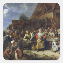 Ein Dorf-Bankett Quadratsticker