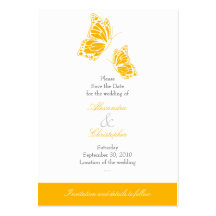 Einfaches gelbes Schmetterling Save the Date Weddi Visitenkartenvorlage
