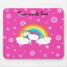 Einhorn auf rosa Schneeflocken der Wolken Mousepad
