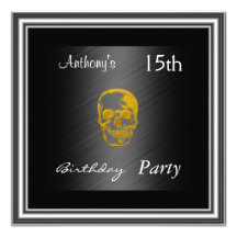 Einladungs-Schädel-15. Geburtstags-Party-Schwarzes