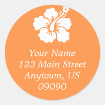 Einziges Hibiskus-Blumen-Adressen-Etikett (orange) Runde Sticker