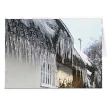 Eiszapfen auf Thatched Hüttenfreier raum Gruß-Kart